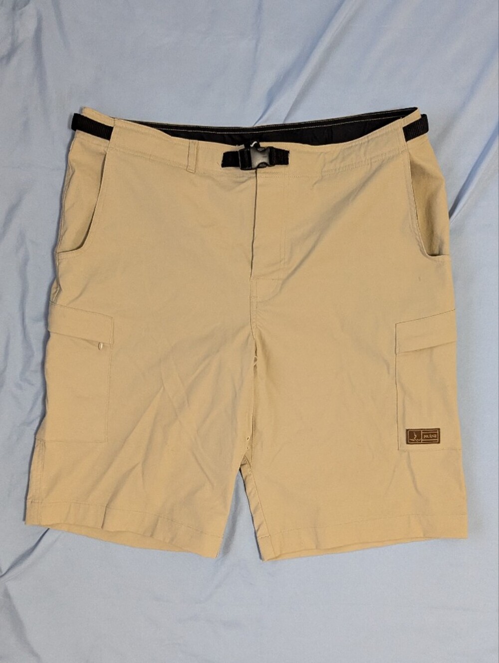 prAna Stretch Zion Men's Large Hiking Shorts Khaki Tan Nylon Cargo Belted L